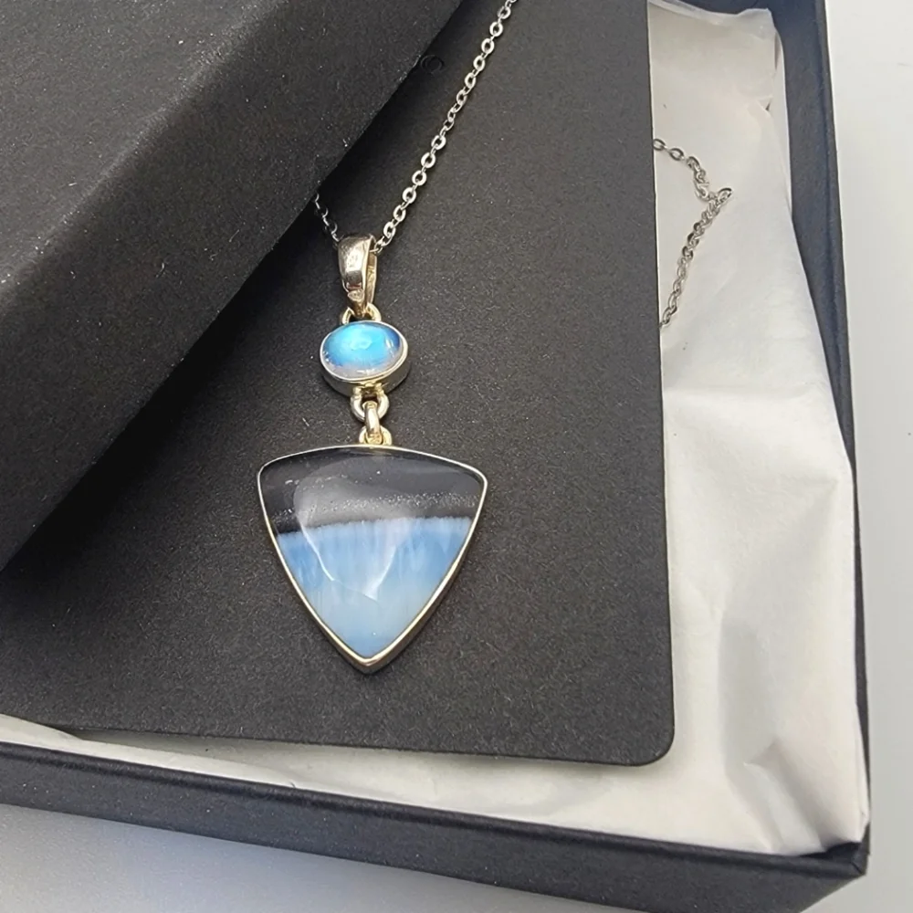 Sterling Silver and Blue Opal And Moonstone Pendant Necklace